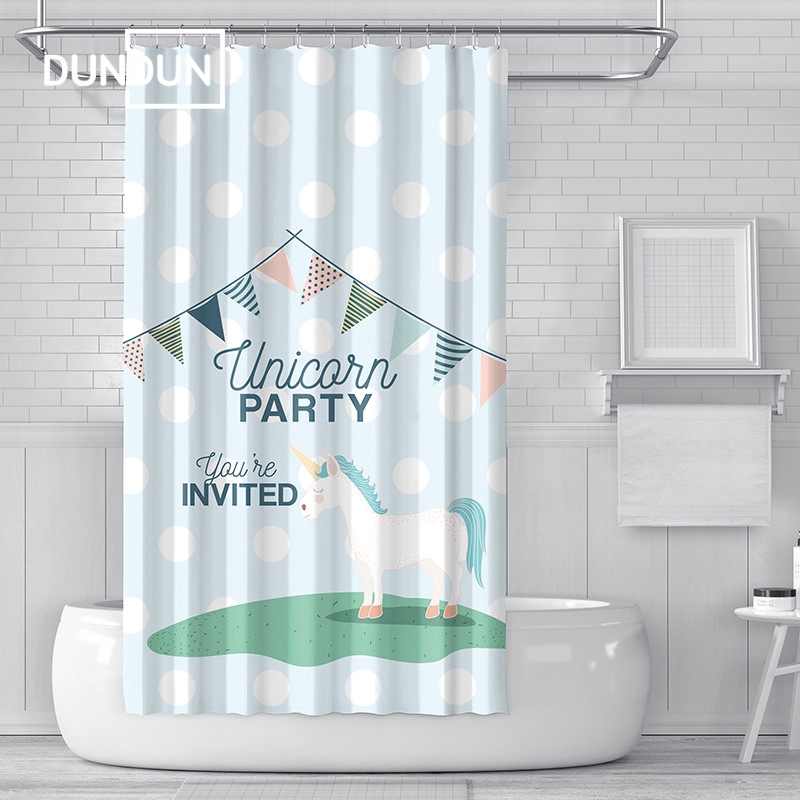 Ready Stock Unicorn Printed Polyester Waterproof Shower Curtain