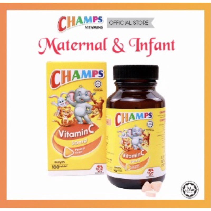 CHAMPS VITAMIN C 30MG (100tables) orange flavour/perisa Aggur/omega-3