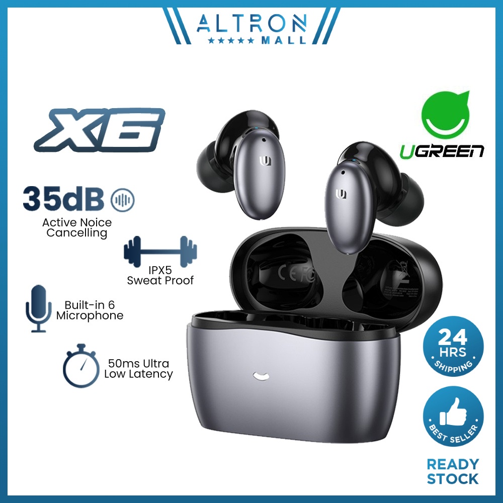 UGREEN HiTune X6 Wireless Earbuds ANC Hybrid Active Noise Cancelling Low Latency Built in Mic TWS iPhone 13 iPad Samsung