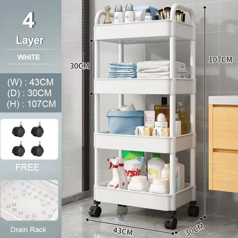 🎁KL STORE✨ 3 Tier 4 Tier Multifunction Storage Trolley Rack Office Shelves Home