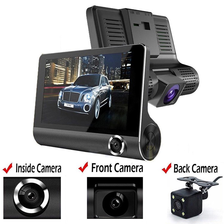 GOQ D90 3-Way Record Car Camera Dashcam Front + Back + Interior ...