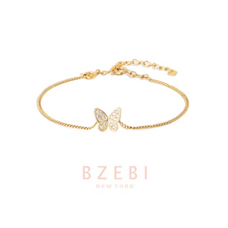 Image of BZEBI Gold Plated Bracelet Butterfly Zirconia Charm with Adjustable Extender 196b