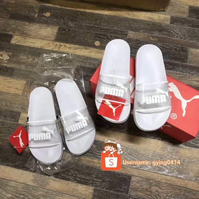 clear and white leadcat jelly puma slides