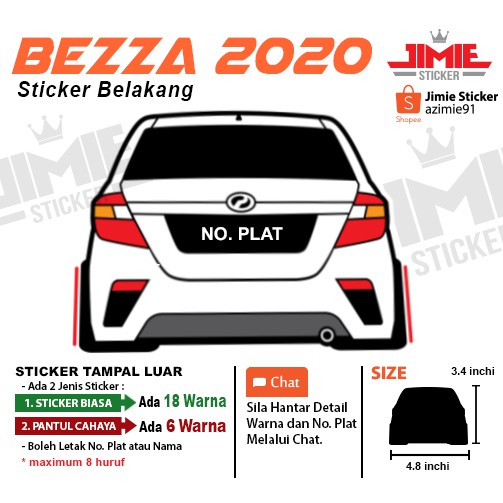 Sticker belakang Perodua Bezza 2022 1pcs Boleh Tukar 