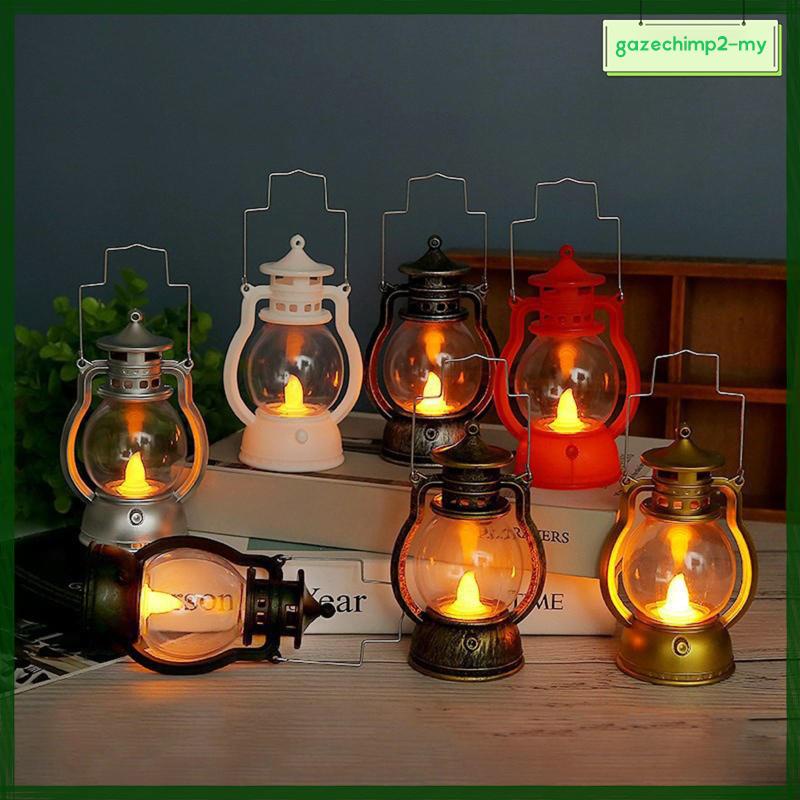 [GAZECHIMP2]Vintage Rustic Accent Old Fashioned Hanging Lantern Oil Lamp LED Bulb Nightstand Desk Table Lamps for Light Study Room Bedroom Theatre Prop