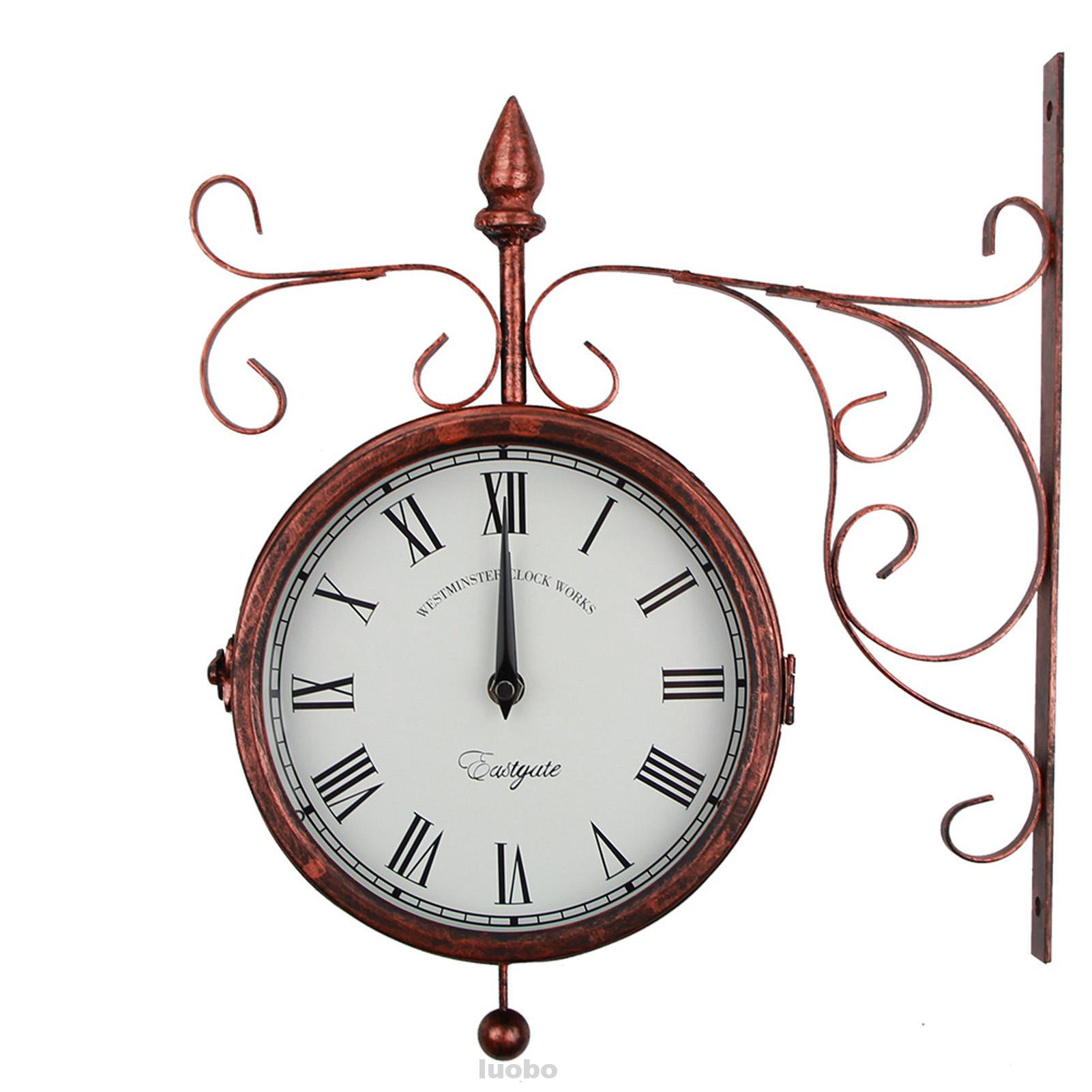 Garden Home Decor Vintage Hanging Station Iron Art Double Sided Wall Clock Shopee Malaysia