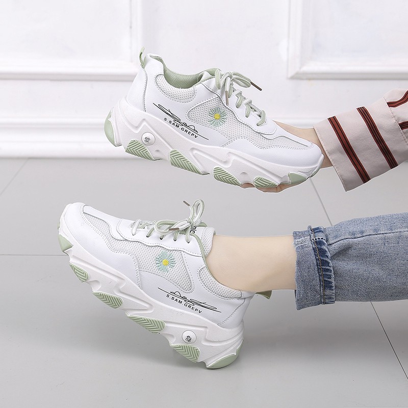 white platform running shoes