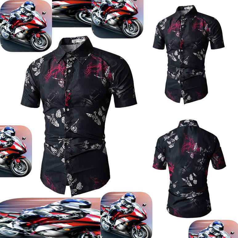 Kemeja Lelaki Batik Bunga Flora Hitam Gelap Baju Jalan Dd53cu Shopee