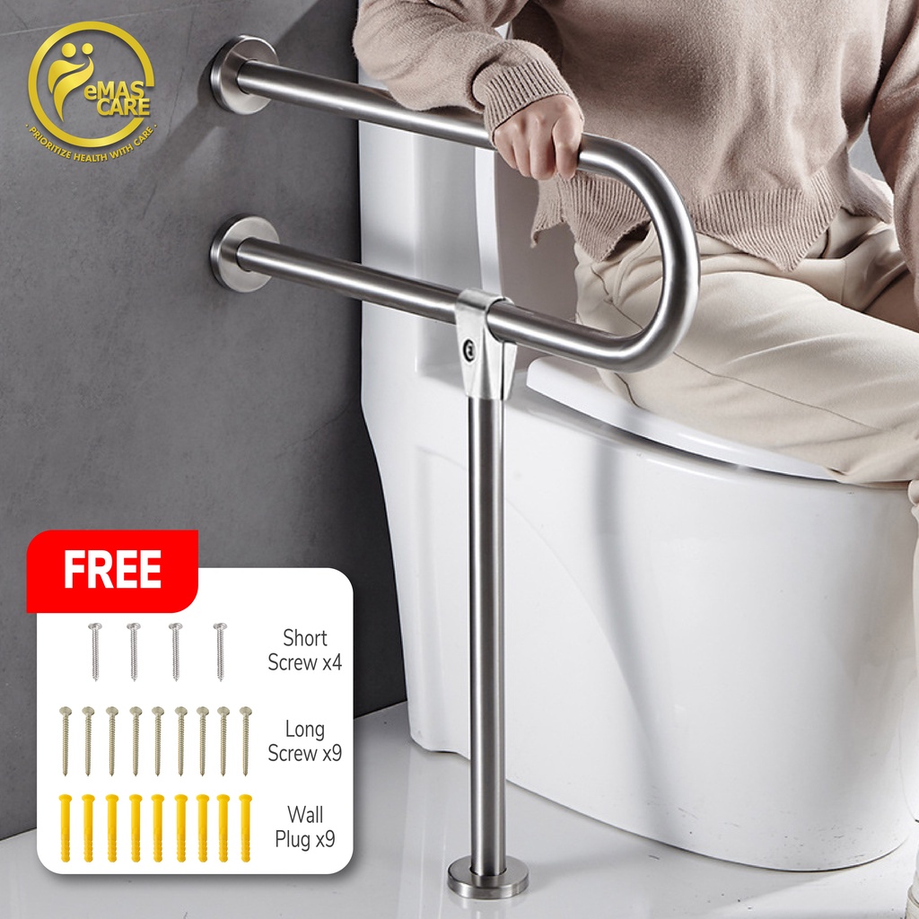 (304) Stainless Steel L Stand Floor Bathroom Toilet Safety Grab Bar U