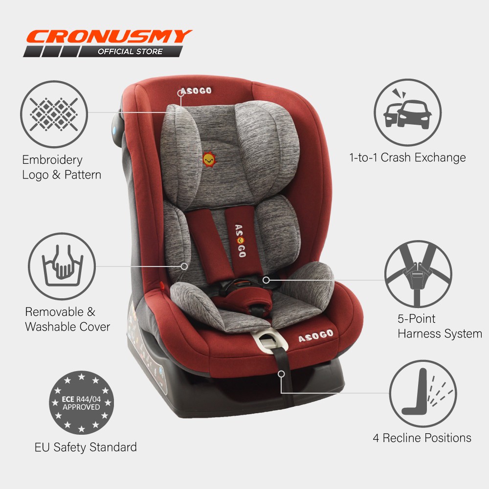 Asogo Baby Car Seat (04 Years Old) 5 Point Harness 4 Recline Position