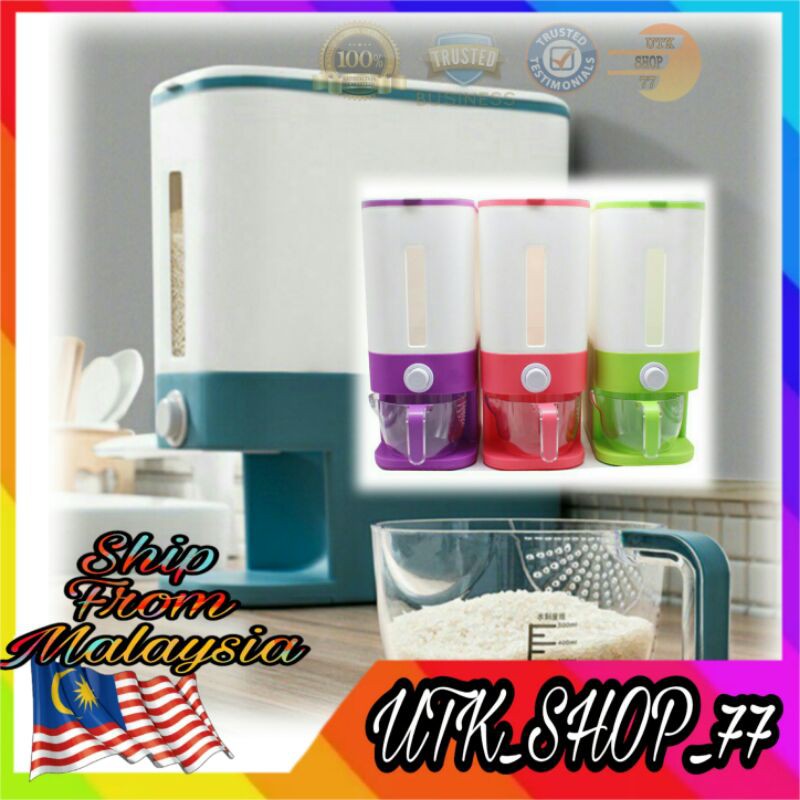 12KG Automatic Rice Dispenser with Rinsing Cup 0209Bekas Beras