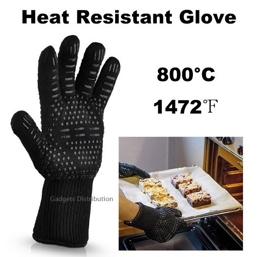 1 unit / 1 piece 800°C 1472℉ Heat Resistant Resistance BBQ Fireproof Black Glove 2439.1