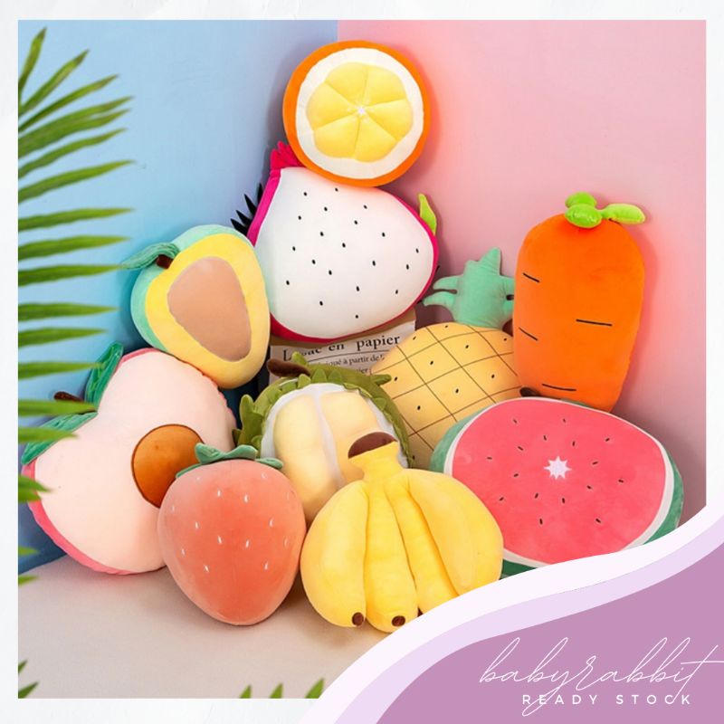 Creative 3D Fresh Fruit Pillow/ Fruit Plushie/ Durian Orange Strawberry Watermelon Plush 创意3D水果公仔韩国毛绒玩具草莓抱枕榴莲靠垫沙发靠垫生日礼物