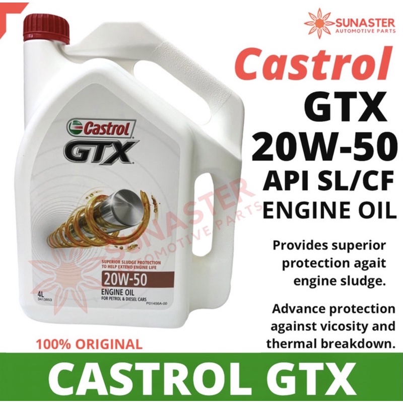 Castrol Gtx 20w50 Sl Cf 4l Engine Oil Minyak Hitam Minyak Pelincir Kereta Shopee Malaysia