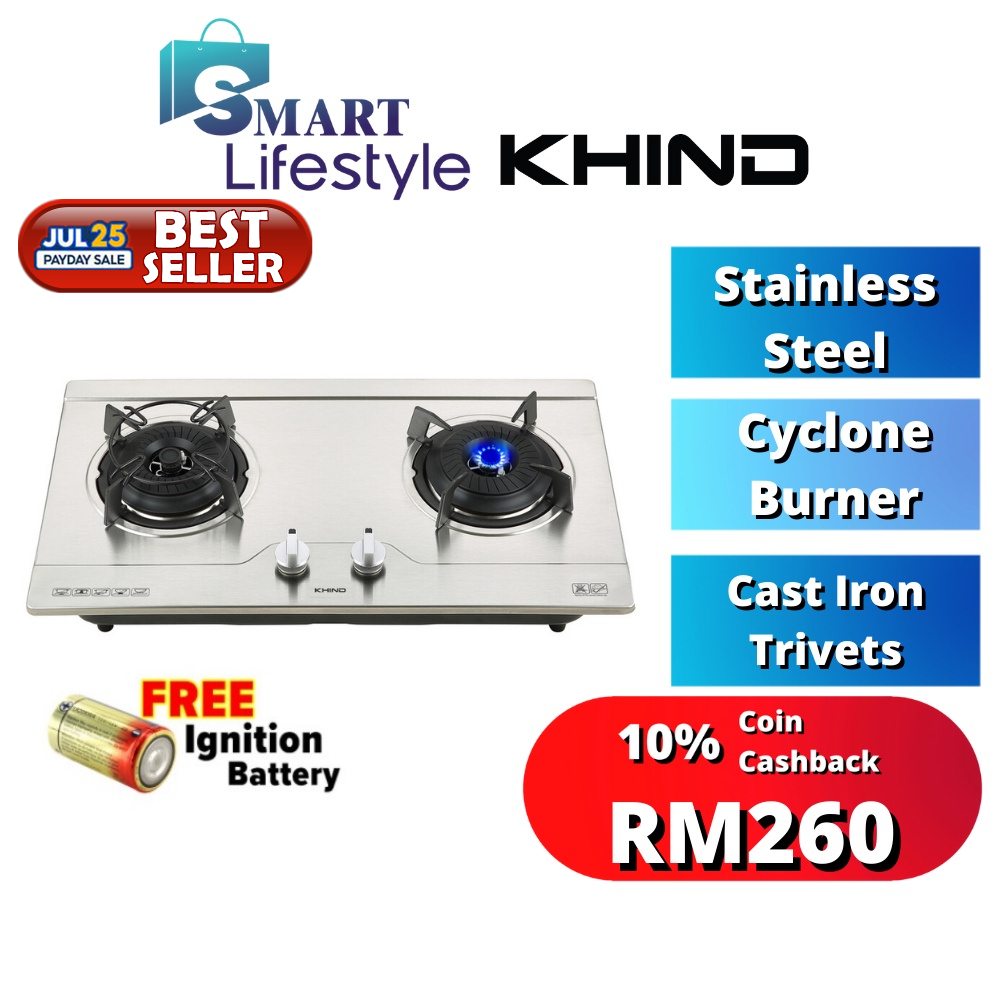 Khind/Milux /Pensonic Stainless Steel Cooktop Built In Hob HB802S2 (FREE IGNITION BATTERY)/MGH