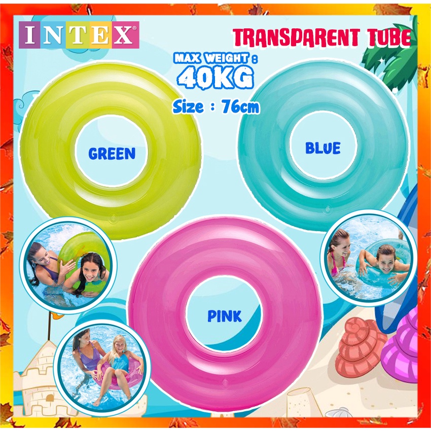 INTEX 59260 3Color 76CM Transparent Tube Swimming Pool Ring Floaties ...