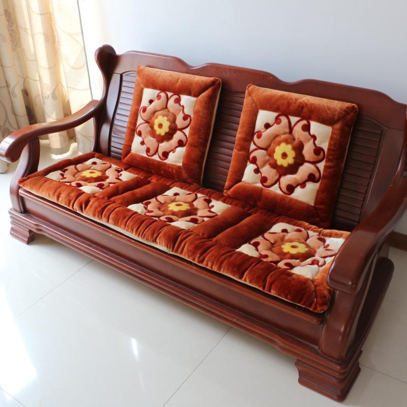 Plush Single Sofa Cushion Three Solid Wood Sofa Cushion Mahogany
