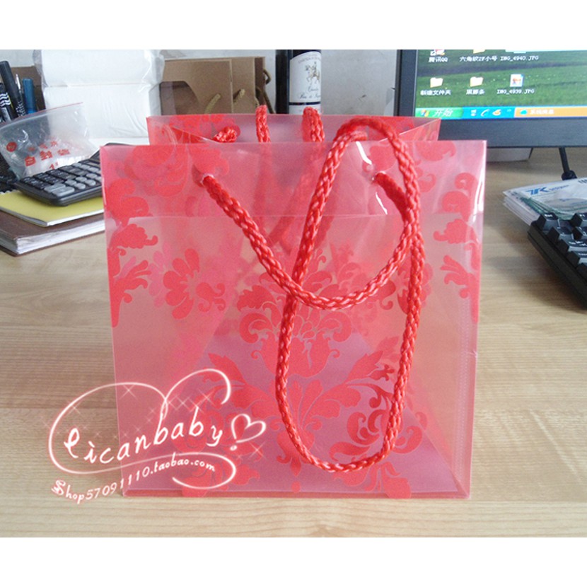 紅色透明花袋正方形禮品袋盆景盆栽包裝袋巴洛克小花木植物袋