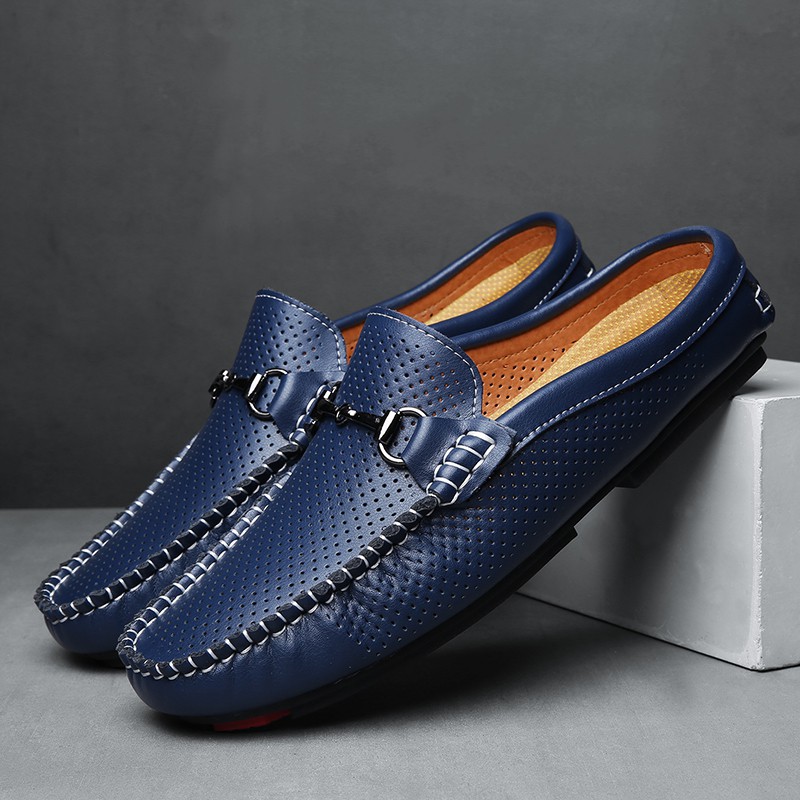 mens leather backless shoes