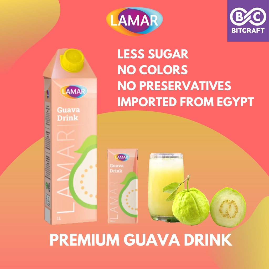 LAMAR Guava Juice Drink 1L Less Sugar Imported From Egypt Jus Jambu Batu Kurang Gula Fruit Juice