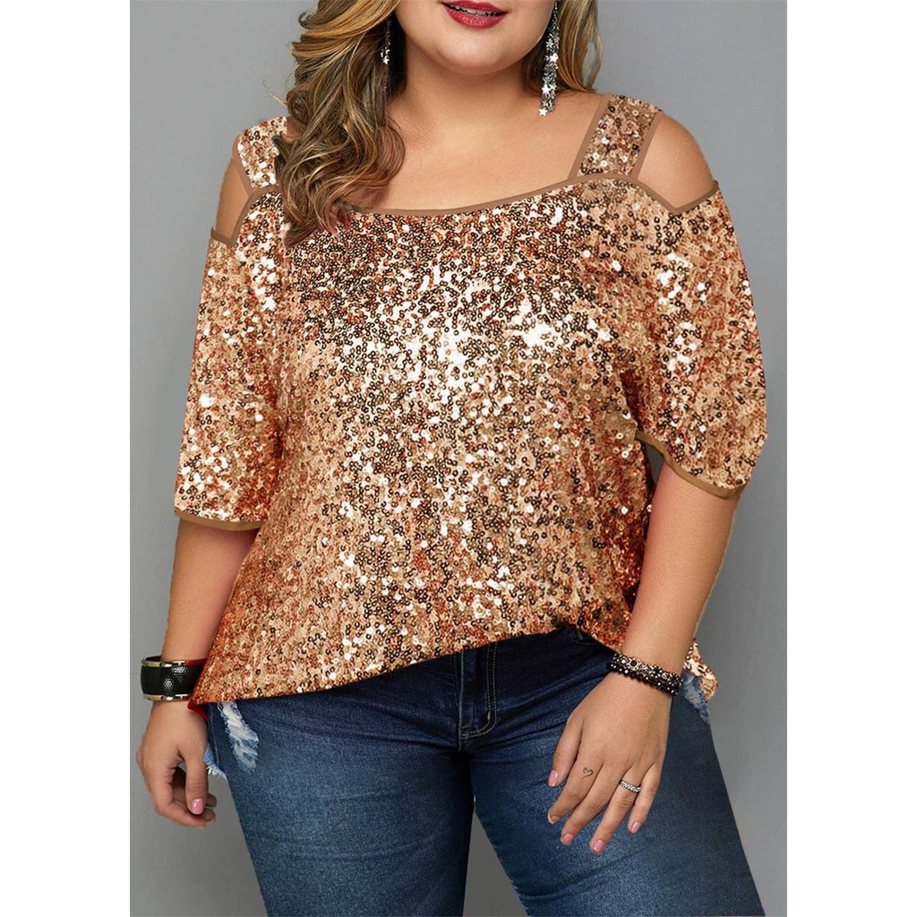 plus size off the shoulder sequin top