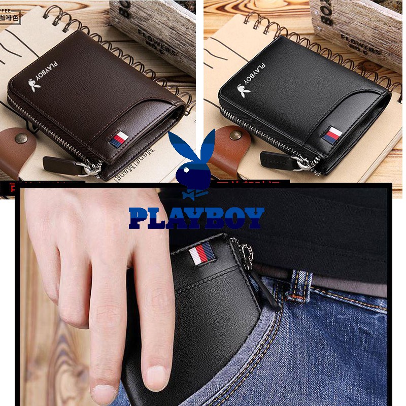 Playboy Men's Korean Wallet Zip Wallet Short Business card Wallet