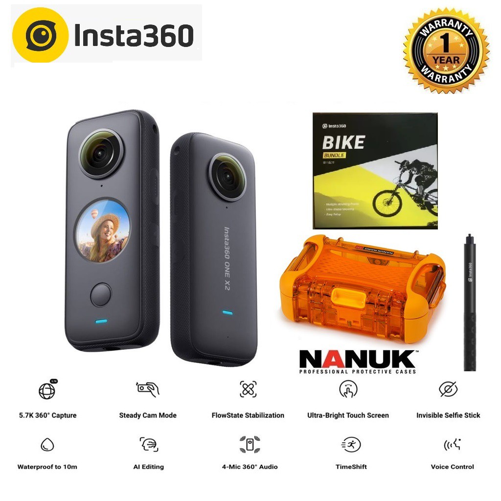 Insta360 One X2 With Bike Bundle - 5.7k Dual Mode 360 Pocket Camera 