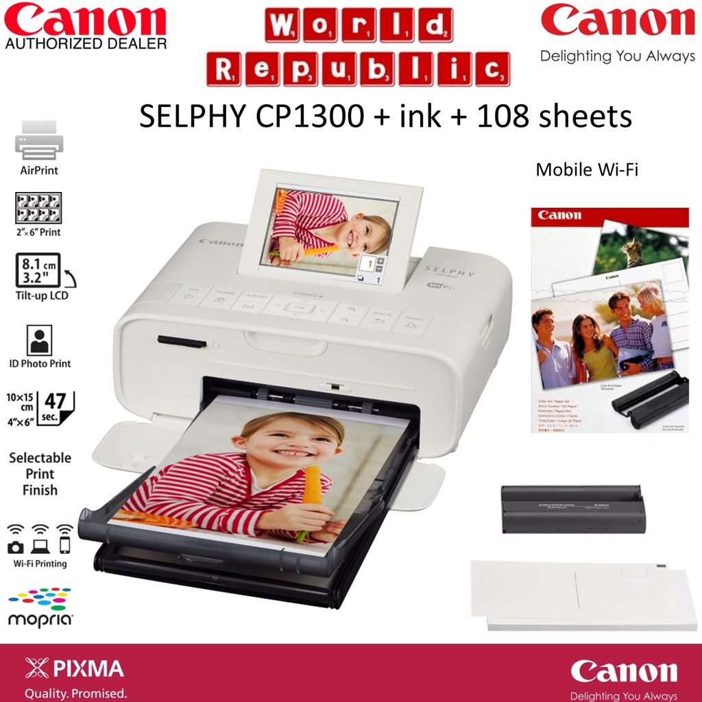 Canon CP1300 Selphy Printer Wireless White Color RP108 Option