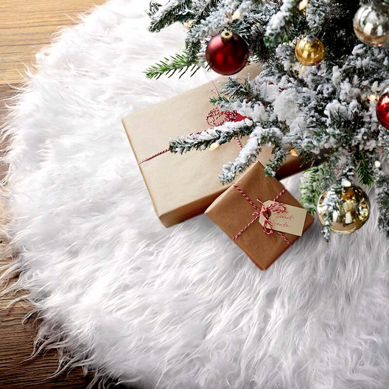 White Christmas Tree Skirt Plush Faux Fur Xmas Tree Carpet New Year Navidad Ornament Home Decor