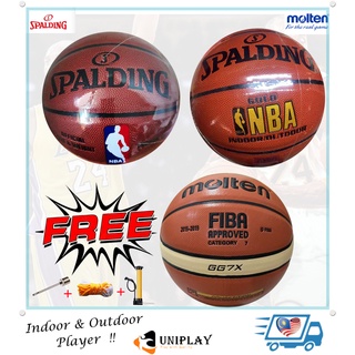Molten GG7X Fiba Spalding Gold Basketball Size 7 FREE Air Pump + Needle Official Size 7 Bola Keranjang PU Material