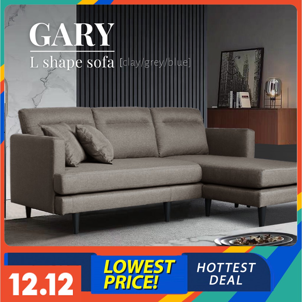 Teck Seng Furniture Simple Fabric 3 Seater L Shape Sofa Clay Grey Blue Free Small Pillows Minimalist Desi Shopee Malaysia
