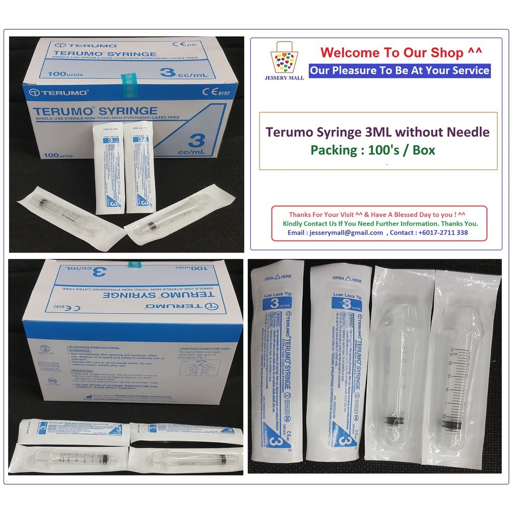TERUMO SYRINGE 3ML WITHOUT NEEDLE (LUER LOCK TIP) 100 PCS (READY STOCK