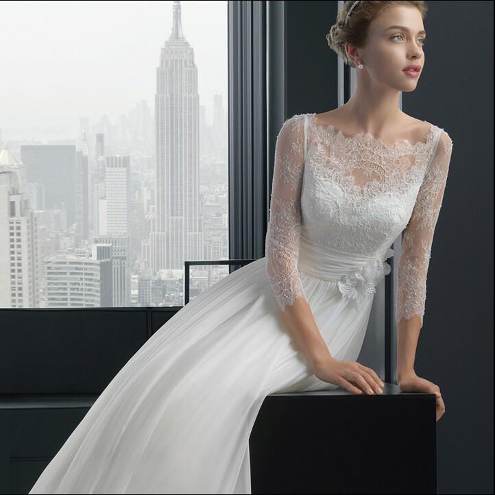 New Bride Lace Luxury White Wedding Dress Women Long Sleeved