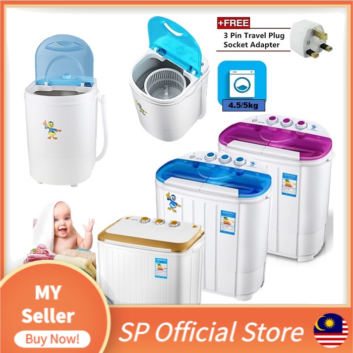 SpeedParcel Semi Auto Portable Mini Washing Machine 5KG Washer Mesin Basuh Kecil Wash And Spin Dry