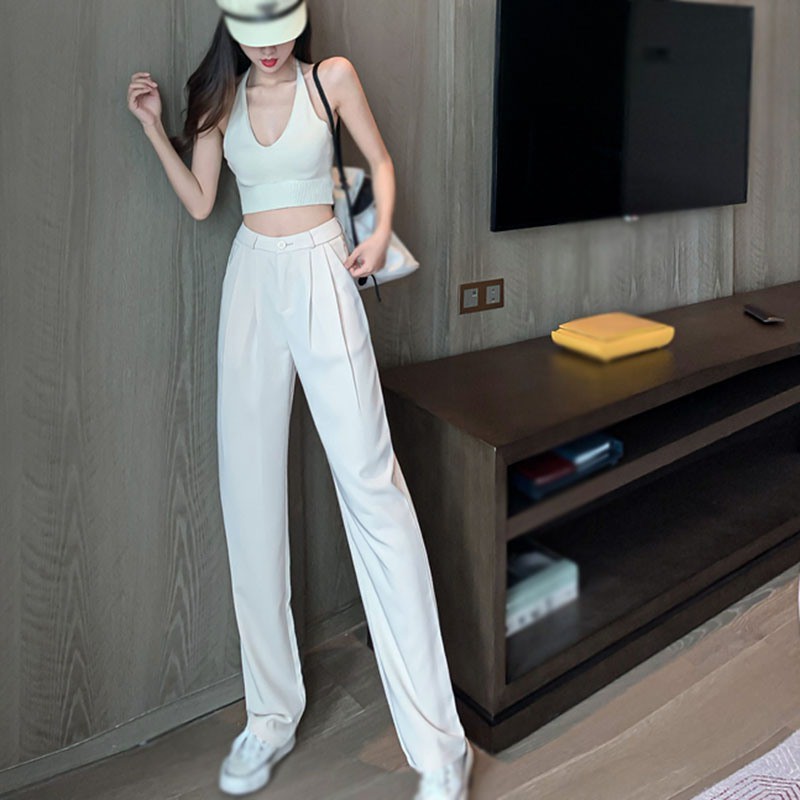 Women High Waist Mopping Suit Pants Straight Loose Long Pants