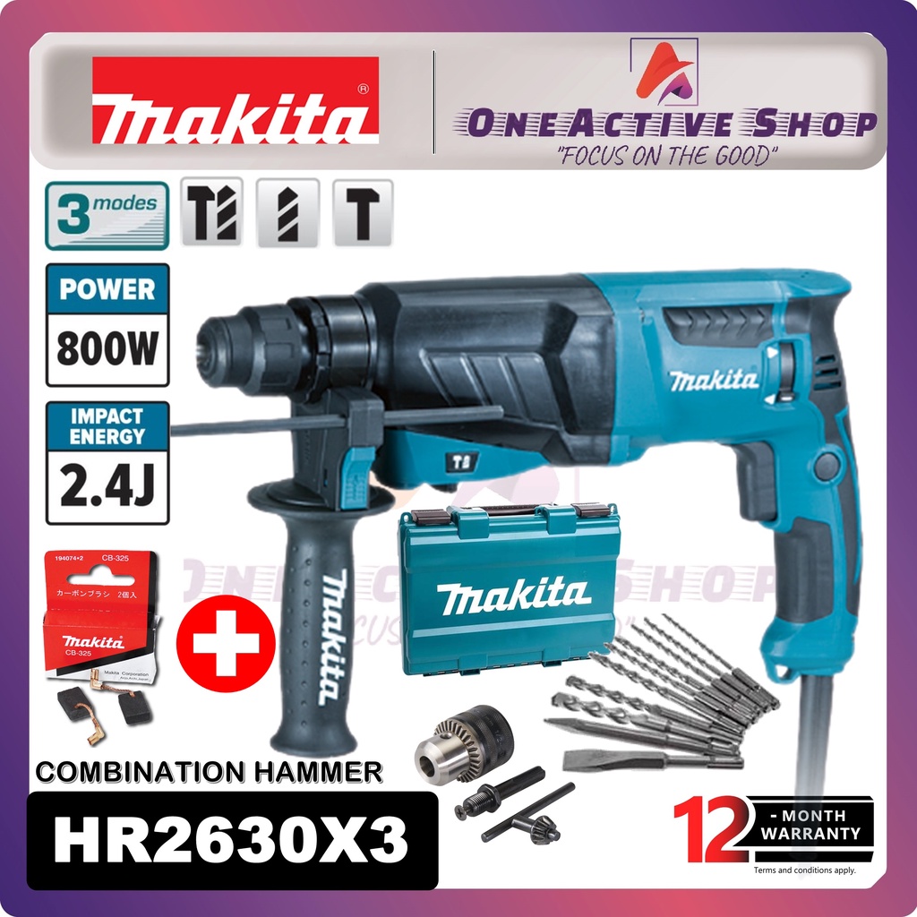 MAKITA Concrete Drill Rotary Hammer (3 Modes 800W) HR2630X3 1 Year