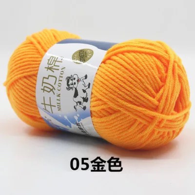 shopee: Benang Kait Milk Cotton 5ply (Putih-Kuning-Oren)/5ply Milk Cotton Knitting Yarn 50g Yarn (White-Yellow-Orange) (0:8:Colour:05 gold gold;:::)