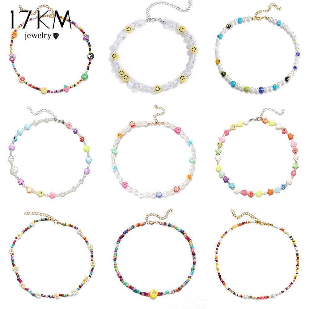 17KM Colorful Rice Beads Necklace Pearl Butterfly Heart Fruit Choker Women Jewelry Bohemia Accessories