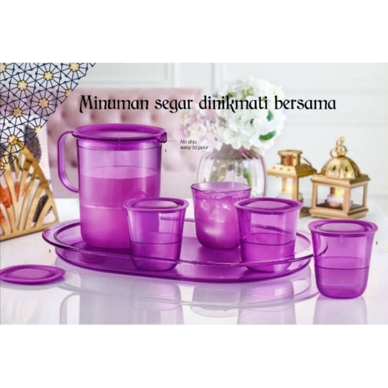 🔥READY STOCK🔥Tupperware Purple Royale Crystalline Pitcher 1.2L/Short Glass 230ml/Serving Tray