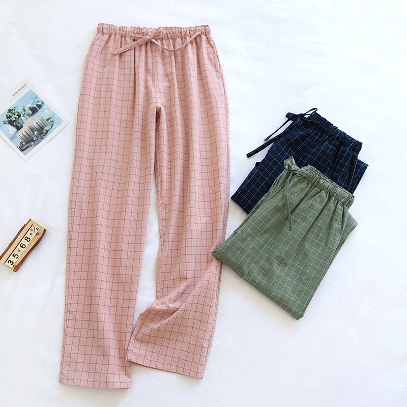 【Ready stock]Seluar Tidur Men & Women 100% Washed Cotton Sleep Long Pants Plaid