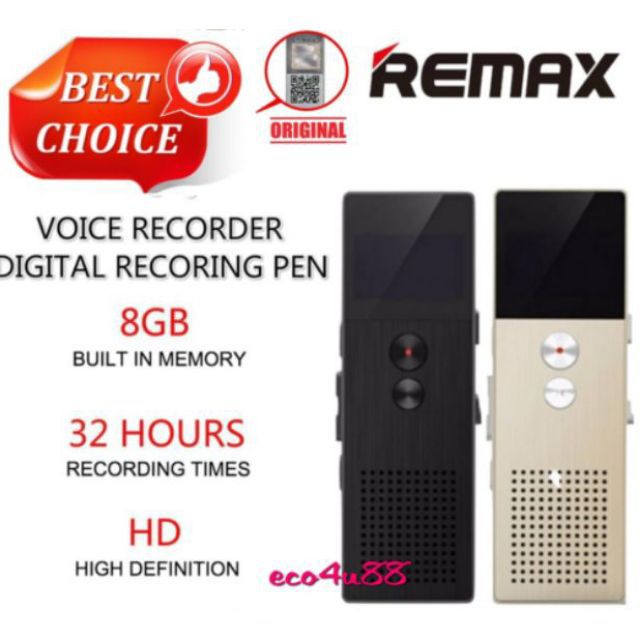 Denk vooruit Groet Integreren ORIGINAL] GENUINE REMAX RP1 8GB DIGITAL AUDIO VOICE RECORDER USB2.0 MP3  MUSIC PLAYER 4.9 | Shopee Malaysia