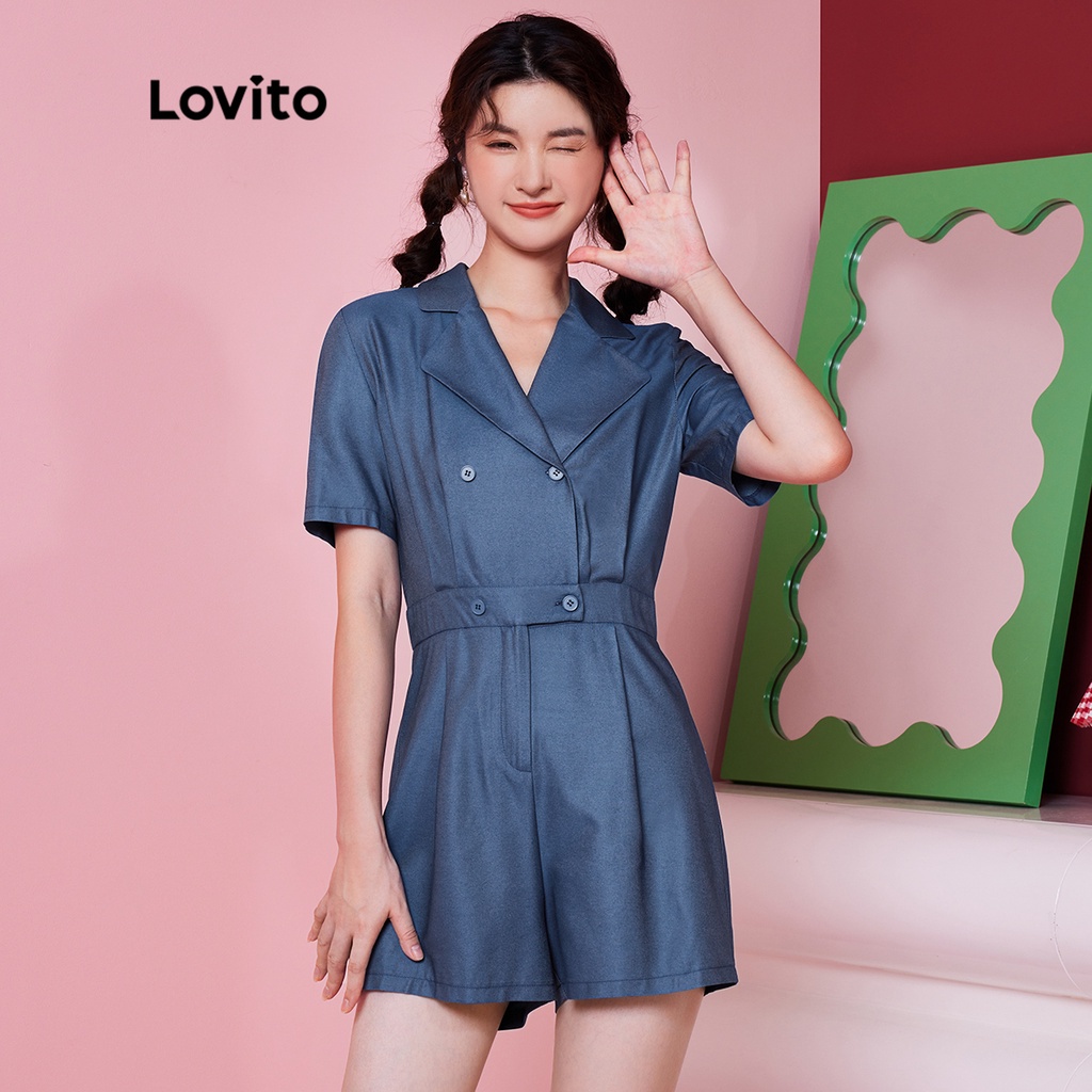 (Lovito Exclusive) DOPAMINE GIRLS Preppy Plain Double Button Notched
