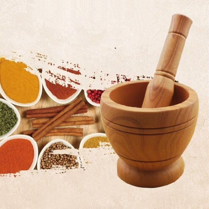10 Cm Mortar And Pestle Wooden Color Garlic Spice Mixing Grinding Bowl