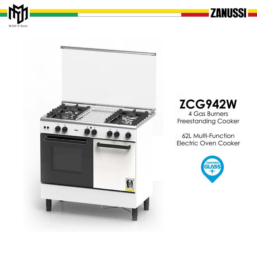 Zanussi 4 Gas Burners Free Standing Cooker With Multi Function Electric Oven Cooker (62 L) ZCG942W