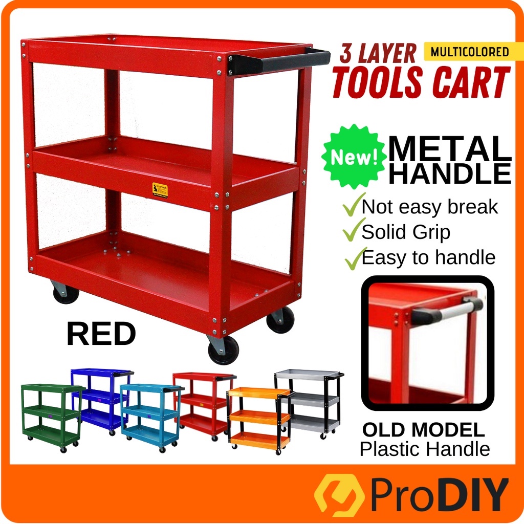 3 Layers Service Cart Metal Steel Tool Trolley 120KG Barang Garaj ...