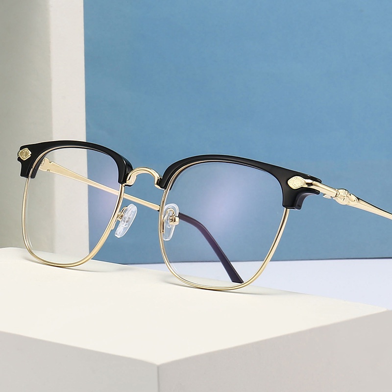 New Style Anti-Blue Light Flat Glasses Fashionable Half-Frame Metal Frame Can Be Matched With Myopia Glass