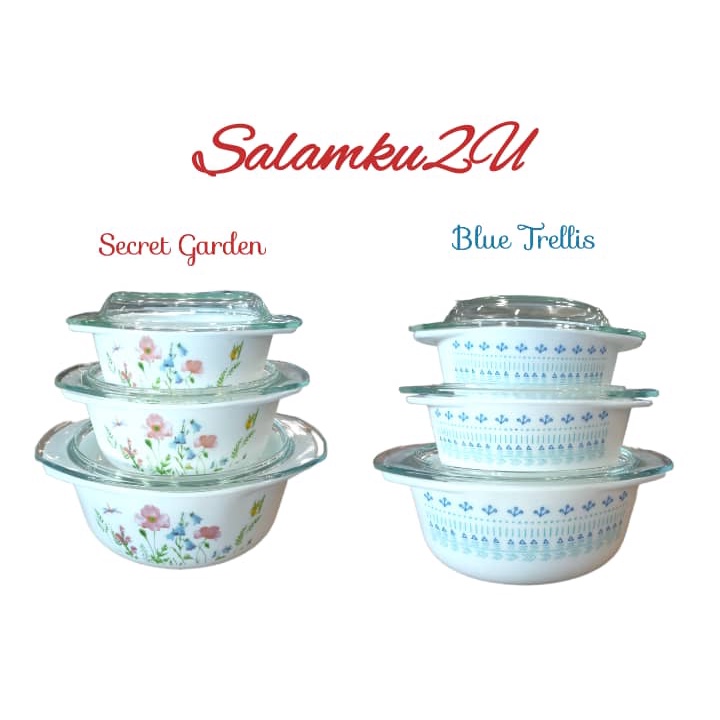 NEW ARRIVAL !! READY STOCK !! 3 PCS CASSEROLE SET OPAL GLASSWARE