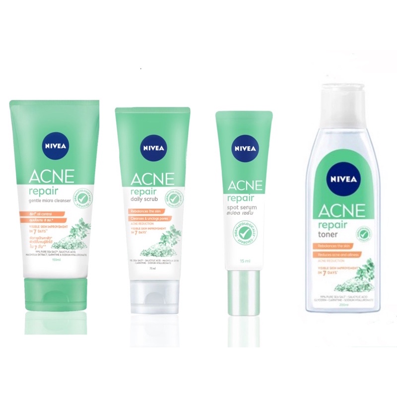 Nivea Acne Repair Gentle Micro Cleanser/Daily Scrub/Spot Serum/Toner