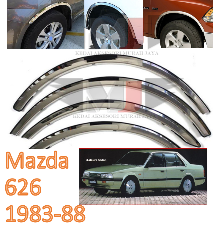 Mazda 626 1983-88 Fender Arch Trim Stainless Steel Chrome Garnish With Rubber Lining ender Arch Trim Stainless Steel