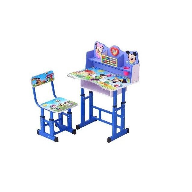 Cartoon Kids Study Table Chair Set Blue With Mickey Mouse